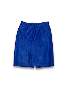 Vintage Cobalt Blue Women's Knee-Length Leather Pencil Skirt Size Medium​